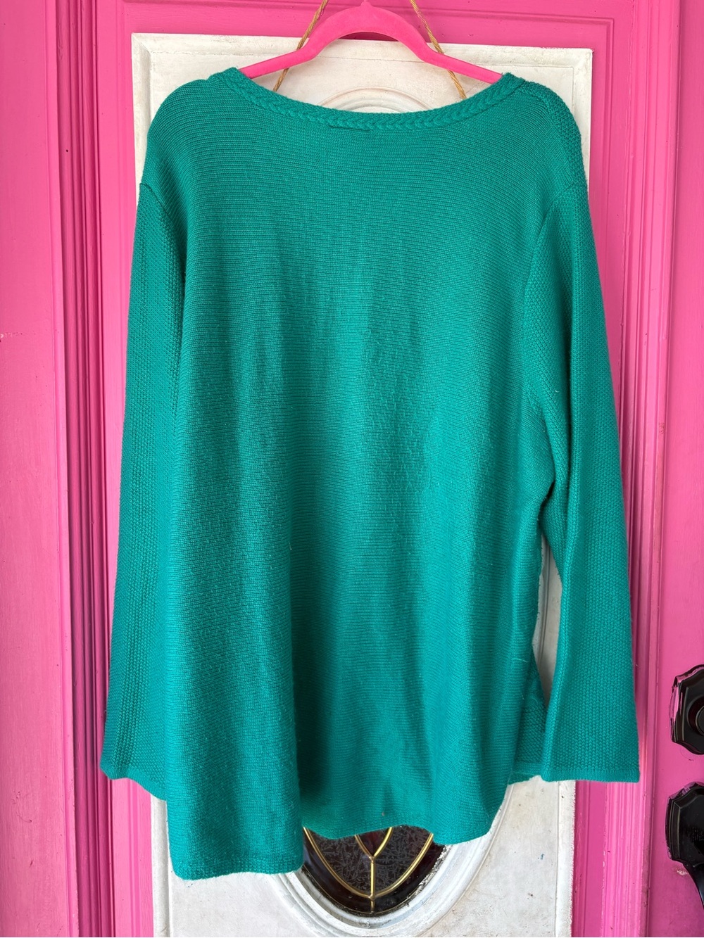 St. John's Bay Teal Cable-Knit Scoop Neck Sweater - Picture 3 of 4